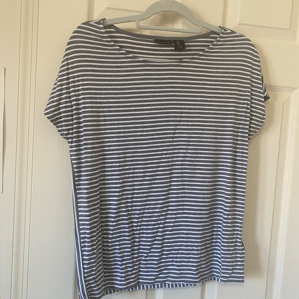 Gray and white Tahari striped t-shirt
